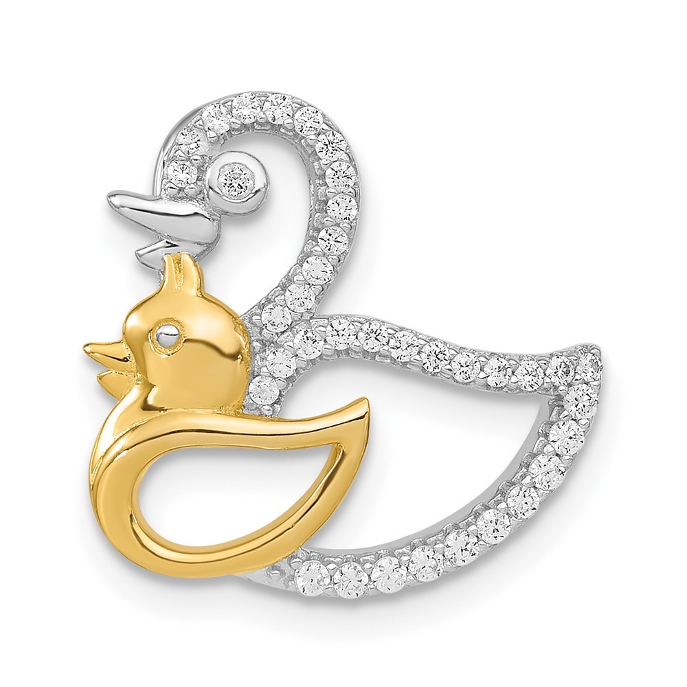 925 Sterling Silver Mini Animal Bird Rhodium-plated CZ Gold-tone Duck Slide